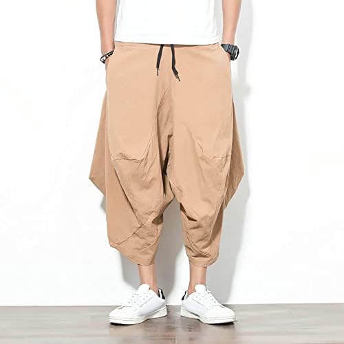 מכנסיים קצרים לגברים של Ymosrh בצבע אחיד מזדמן כותנה פשתן מכנסי רגל רחבים פורחים מכנסיים קצוצים