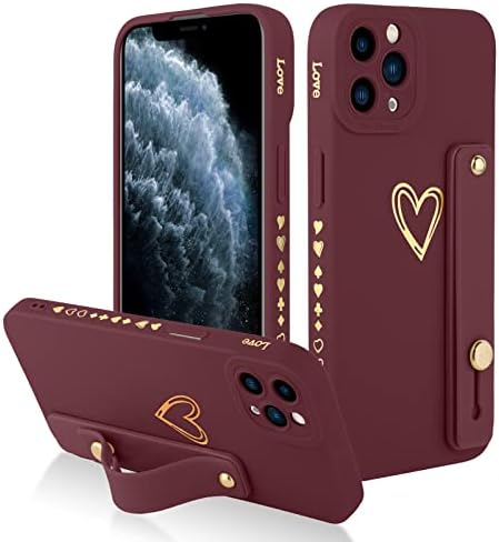 FIYART מיועד לאייפון 11 Pro Max Case עם מחזיק מעמד טלפון חמוד לבבות לבבות מגן על מצלמות הגנה על מצלמה