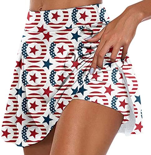 4 ביולי דגל אמריקה דגל סקורטס חצאיות עם מכנסיים קצרים לנשים מותניים גבוהים קפלים גולף סקורטס 2 ב 1 חצאית
