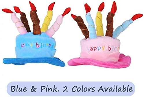 כובע מסיבת יום הולדת לחיות מחמד לחתולים וכלבים קטנים, עוגת יום הולדת ונרות עיצוב