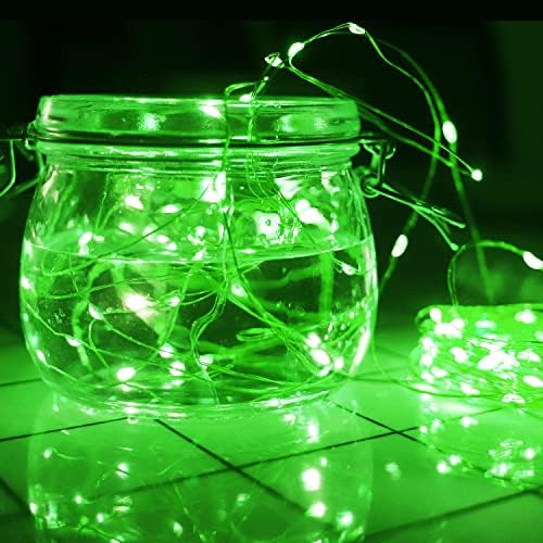 אורות מחרוזת ירוקים קישוטי חג המולד, 2 מארז אורות מחרוזת נחושת 100 לד המופעלים באמצעות סוללה אורות פיות אורות
