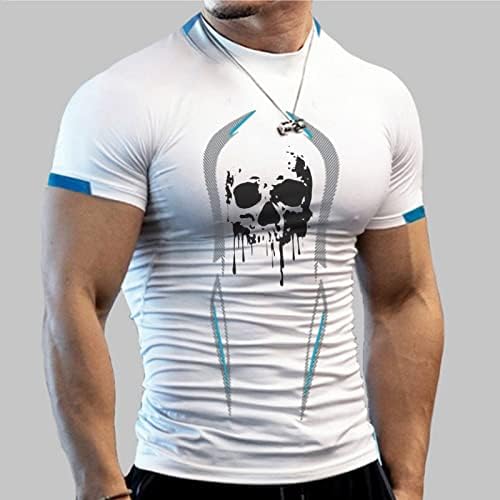 חולצות טריקו של XXBR Mens Sports Moce צוואר מהיר כושר יבש טי עליון אימון כושר קיץ אימון גולגולת שרוול קצר דחיסת