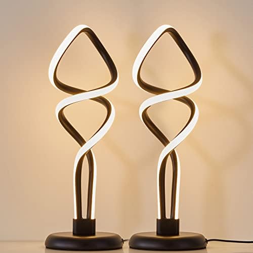 מנורות שולחן מודרניות - מנורת שולחן שחור LED לחדר שינה סט של 2 מנורות ליד המיטה לעומק לסלון