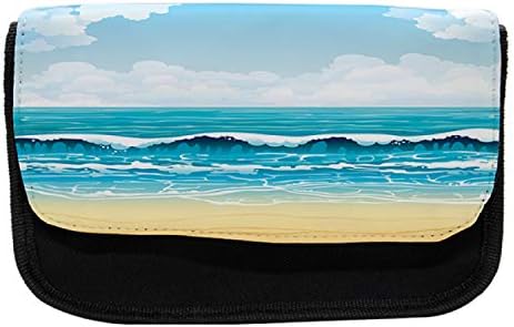 מארז עיפרון אוקיינוס ​​לונאנוס, קיץ ים עם חוף חולי, תיק עיפרון עט בד עם רוכסן כפול, 8.5 x 5.5, כחול שמנת