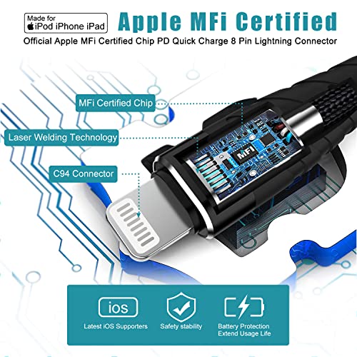 20W USB C לכבל ברק טעינה מהירה 【2pack-10ft】 Apple MFI מוסמך ניילון קלוע סוג C כבל מטען מהיר כבל