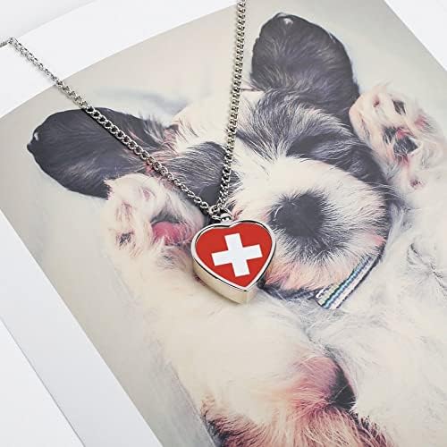 שוויץ דגל מודפס לחיות מחמד כד שרשרת עבור אפר לב שריפת גופות תכשיטי זיכרון תליון אפר מחזיק עבור כלב חתול