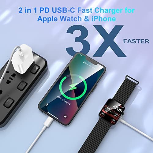 מטען USB C עבור Apple Watch, 2 באייפון 1 וכבל טעינה מהיר מגנטי 6ft עם בלוק מטען קיר USB-C לסדרת