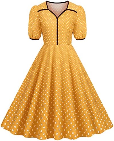 מיאשוי קיץ טוניקת שמלת נשים מקרית מנוקדת קצר שרוול 1950 עקרת בית ערב מסיבת נשף שמלת נשים עניבת שמלה