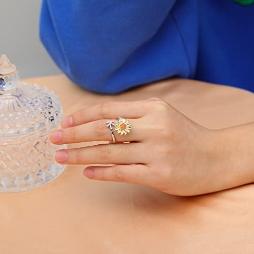 לקשקש טבעות חרדה לנשים חמניות ראשוני מכתב ספינר טבעת פתוח מתכוונן טבעת דייזי מתח להקלה טבעת תכשיטי מתנה
