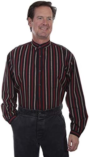 חולצה מערבית של סקאלי גברים כפתור פס שרוול ארוך שחור F0_RW293