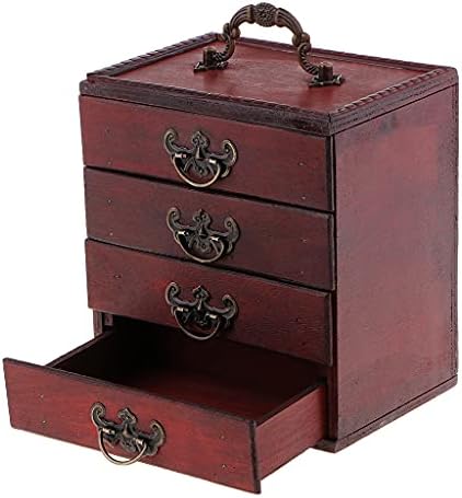 HGVVNM עתיקות 4 שכבות אחסון תכשיטים קופסאות קופסאות עגילי שרשרת אחסון אוצר חזה מלאכת אמנות מעץ