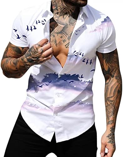 חולצות קיץ XXBR לגברים, כפתור שרוול קצר במורד האופנה האופנה הדפסה גרפית חוף רופף בכושר מזדמן