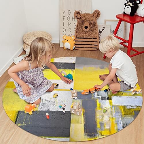 שטיח שטח עגול גדול לחדר שינה בסלון, שטיחים 4ft ללא החלקה לחדר ילדים, דפוס גיאומטרי של ארבעה ציורי