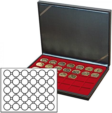 לינדנר 2364-2626 מארז מטבעות נרה מ ' עם תוספת אדומה כהה עם 30 תאים עגולים. מתאים כמוסות מטבע עם מינימום