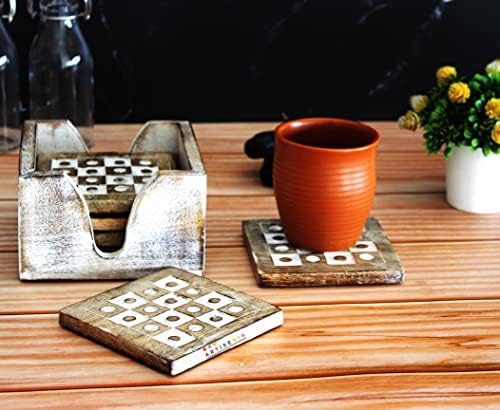 מתנות ליום האהבה סט של 6 תחתיות סיד עץ לשתייה שולחן קפה תה רכבת מצוקה לבנה עם עמדת בית מחזיקים עיצוב