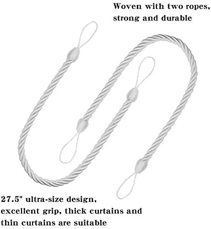 Bel Avenir Vilita Ropes Rops Leabbacks קשירים, אחזקות בעבודת יד עם 2 ווים מתכת - לבן 2 חבילה