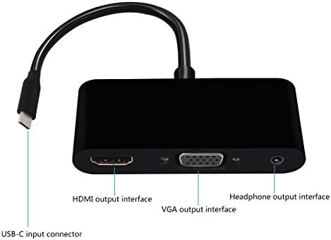 USB C ל- HDMI VGA מתאם שמע, 3-in-1 USB 3.0 מסוג C ל- 4K HDMI 1080p VGA מתאם AV דיגיטלי, ממיר וידאו כפול מסוג DONGLE