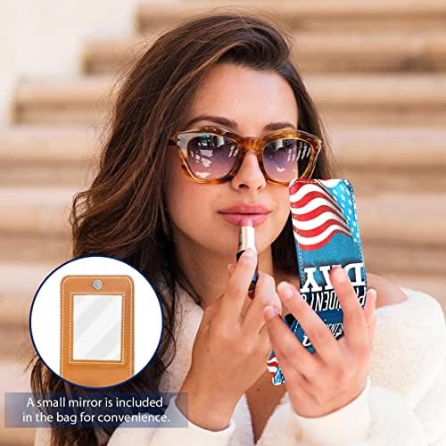 נסיעות שפתון ארגונית מקרה, שפתון מקרה נייד איפור תיק עם מראה,עצמאות יום אמריקאי דגל דפוס