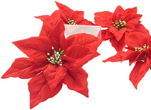 פרח פוינסטיה אדום חג המולד קישוטי חג המולד נייטרלי לפרחי עץ חג המולד קישוטי זר עם וו -8 יחידים/אריזה