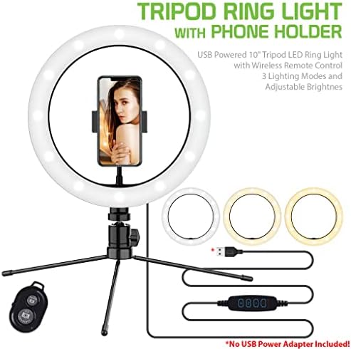 טבעת סלפי בהירה אור תלת צבעוני תואם ל-60 10 אינץ ' עם שלט לשידור חי / איפור/יוטיוב / טיקטוק / וידאו /