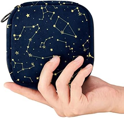 תיק תקופת, תיק אחסון מפיות סניטרי, מחזיק כרית לתקופה, כיס איפור, כוכבים מופשטים קונסטלציות כחולות דפוס