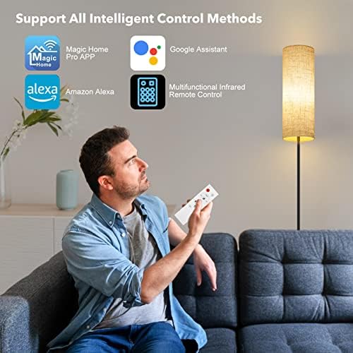 מנורת רצפת LED של Hialotvt לחדר שינה בסלון, מנורת עמידה חכמה עם Alexa Google Assistant אפליקציה