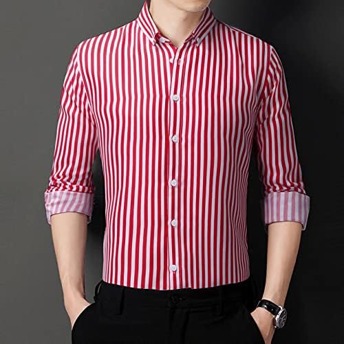Zddo Mens חולצות פסים שרוול ארוך סגנון קוריאני סגנון רזה מתאים לחולצה מזדמנת כפתור מטה צווארון צווארון