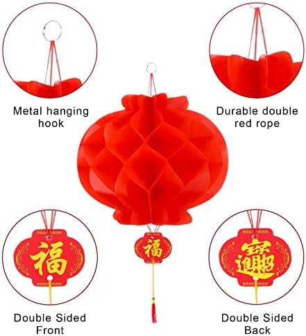 30 חתיכות עגולות סיניות עגולות תלויות נייר אדום קישוטי פנסים לשנת 2023 עיצוב מסיבת פסטיבל אביב לשנה החדשה, חתונה
