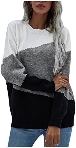 Prdecexlu שנה חדשה שרוול ארוך סוודרים מגניבים לנשים טוניק טלאים טלאים נוחות צבע חולצות סרוגים סרוגים