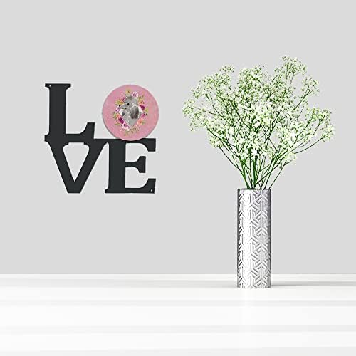 אוצרות של קרוליין 4233 וולו גריי סטנדרטי פודל ורוד פרחים מתכת קיר יצירות אמנות אהבה,