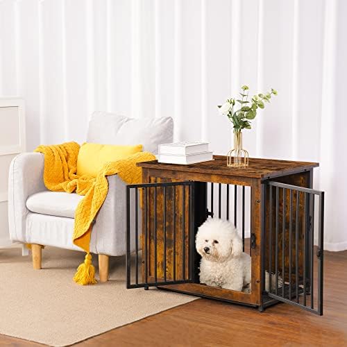 ארגז כלבים בסגנון ריהוט היי, מלונות חיות מחמד מעץ עם 3 דלתות, שולחן קצה של ארגז חיות מחמד מקורה עם מגש נשלף