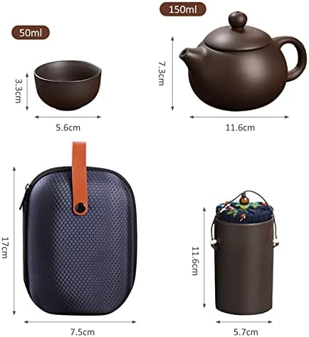 Huiop Ceramic Purple Sand Sand Set סט נייד סיר תה חיצוני וכוסות מוגדרים עם מיכל תה מגבת ושקית נשיאה