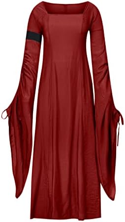 ברקווי נשים שמלות גותיות ארוכות 2022 שרוול פרפר שרוול מרובע צוואר רופף מותניים גבוהים שמלת נשף רנסנס