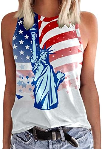 4 ביולי חולצות לנשים אמריקאי דגל קיץ ללא שרוולים צוות צוואר גופיות כוכבים פסים חולצות מקרית חולצה