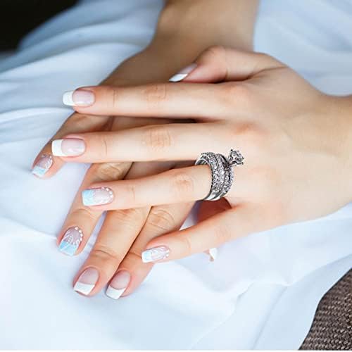ערכות כלות יהלום מדומות עגולות מערכות טבעת טבעות הבטחה לחתונה טבעת אירוסין לנשים ב 925 סטרלינג