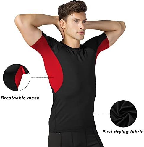חולצות דחיסה לגברים של EARGFM שרוול קצר שרוול קצר מהיר שכבת בסיס יבש אימון ריצה חולצת טריקו ספורט ספורט