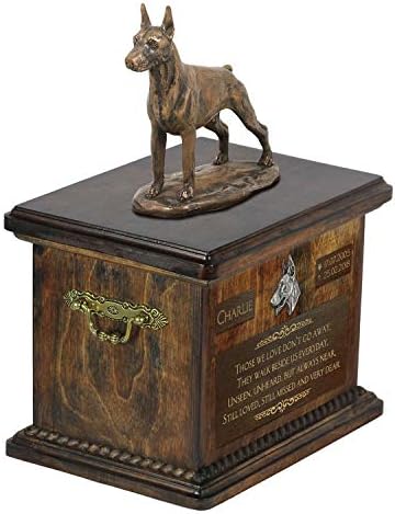 דוברמן קצוץ, כד עבור כלב אפר זיכרון עם פסל, לחיות מחמד של שם וציטוט-ארטדוג אישית