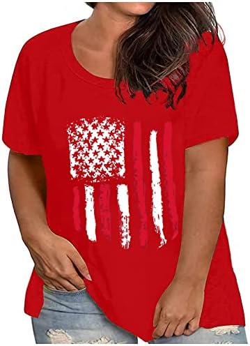 חולצת יום העצמאות של HGCCGDU בתוספת גודל תלבושות 4 ביולי לנשים 2023 חולצות פטריוטיות דגל אמריקאי מודפס טיז