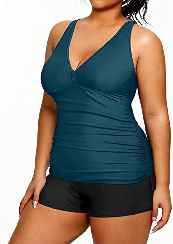 יוניק נשים בגודל בגודל בגודל עם מכנסיים קצרים טנקיני בקרת בטן שני בגד ים של בגדי ים אתלטים