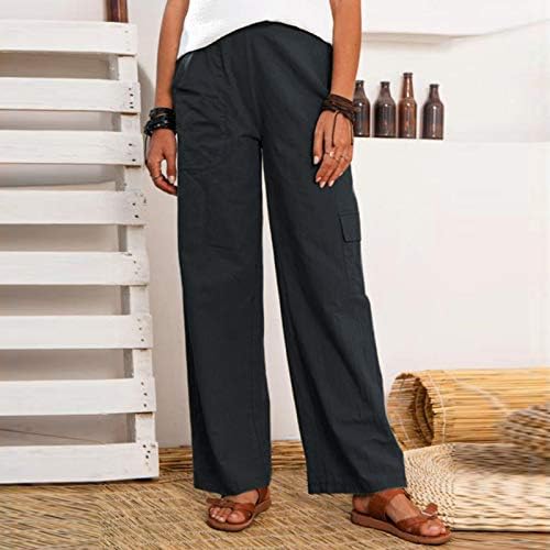 מכנסי פשתן כותנה מכות כותנה של נשים מכנסי קיץ נושמים מכנסי מכנסי כיס דש נוח רכים