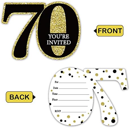 מחדש כרטיסי הזמנה למסיבת יום הולדת 70 זהב שחור עם מעטפות עם מעטפות （סט של 15 an הזמנת מילוי בצורת הזמנות
