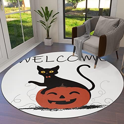 שטיח שטח עגול גדול לחדר שינה בסלון, שטיחים 3ft ללא החלקה לחדר לילדים, ליל כל הקדושים וחתול שחור שטיחים שטיחים