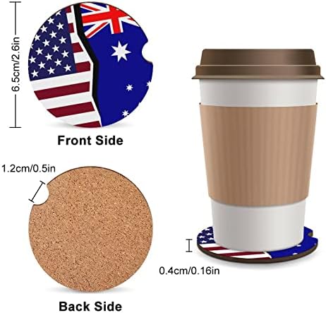 ארצות הברית ואוסטרליה דגל רכב חופי מכוניות סופגות מחזיק כוסות משקה עגול עם חריץ אצבע עם בסיס