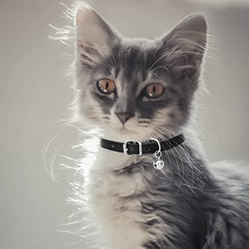 צווארון חתול ריאנון עם עור שחור פעמון, פעמון עבור צווארון חתול, צווארון בטיחות חתולים עם רצועה אלסטית,