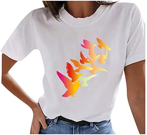 קיץ חולצות לנשים פרחוני פרפר הדפסת גרפי חולצה מזדמן קצר שרוול צוות צוואר טי קומפי רך חולצות