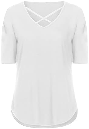 צמרות מזדמנות לנשים שרוול קצר עמוק v גלישת צוואר מתרחבת פעמון תחתית בסיסית בסיסית חולצות עליונות בנות נוער