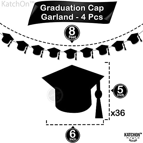 Katchon, Black Blackats Balloon - 16 אינץ 'עם כובע סיום שחור מורגש גרלנד - 4 מיתרים, אין צורך