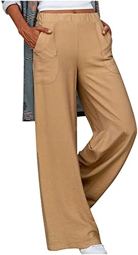 מכנסי ג'וניורס מכנסיים כושר נינוח פשתן פשתן קפלים קפלים מתלקחים רגל רחבה מותניים אלסטיים בסיסיים מכנסי מגף