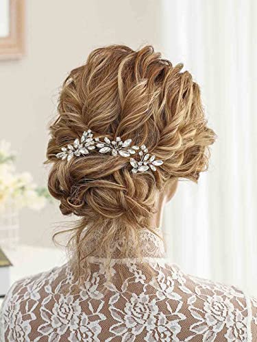 יוניקרה הכלה חתונת קריסטל שיער סיכות פרח כלה שיער חתיכות חתונה שיער אביזרי עבור נשים ובנות חבילה של 3