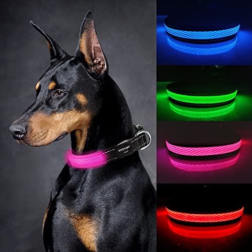 ASOYA PET LED צווארון בטיחות כלבים עם USB נטען נטען כלב בהיר צווארון מהבהב עם אטום למים, 4 צבעים עם 3